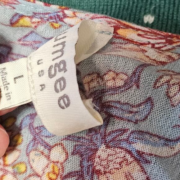 Women's Retro Boho Floral Tiered Smock Dress - V-Neck, Mixed Print, Size L - Picture 7 of 8